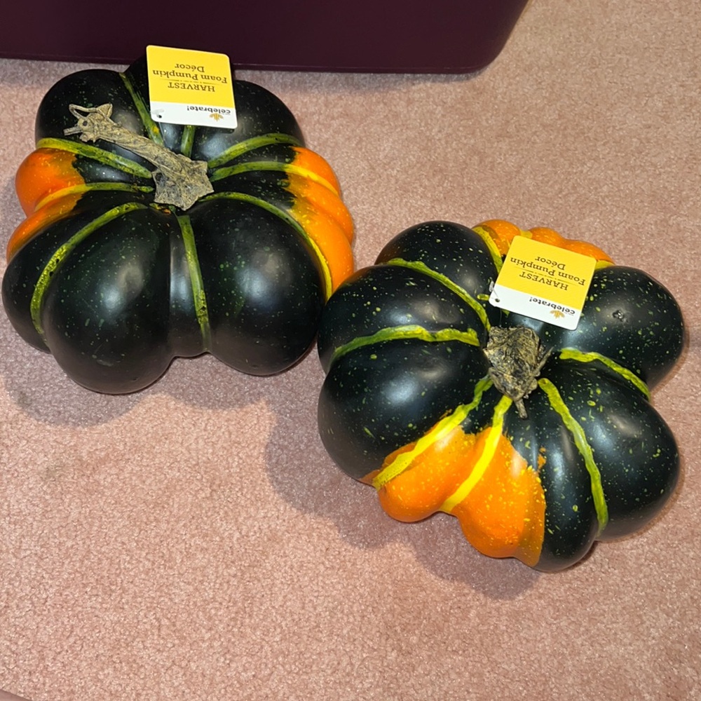 NWT 2pc Harvest Green & Orange Speckled Foam Pumpkin 5x8in